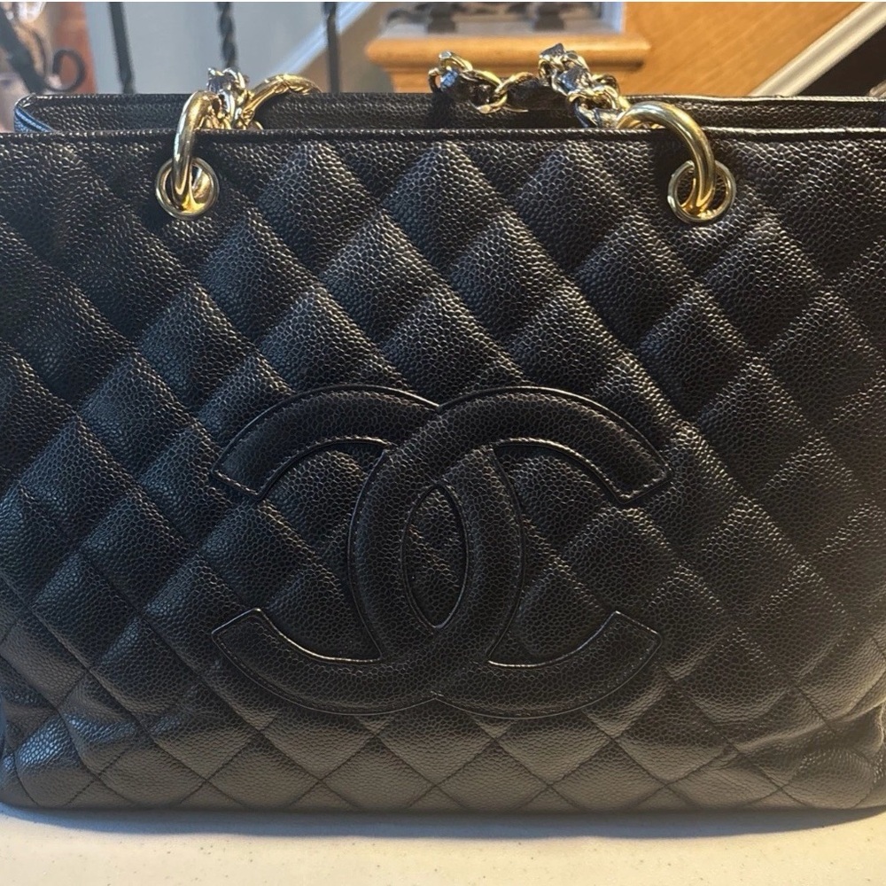 Chanel GST Grand Shopping Tote Black Caviar Leather Gold Hardware Auth Card Box - Picture 2 of 12